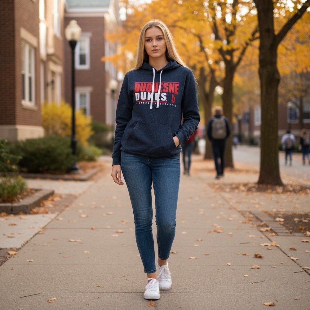 Colosseum Duquesne Dukes Hoodie Navy Blue Graphic Sweatshirt Mens Small